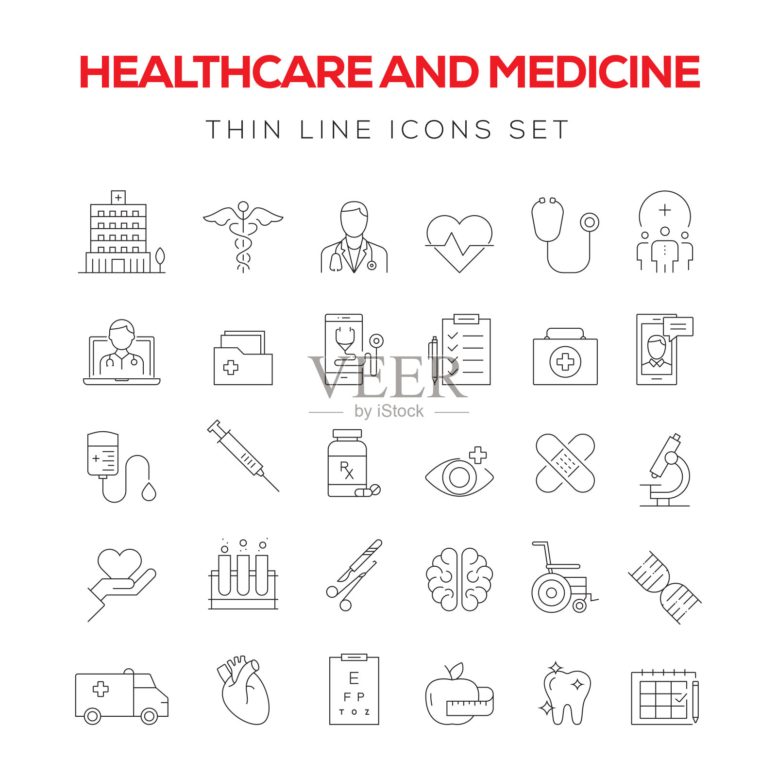 医疗保健和医疗线图标集插画图片素材