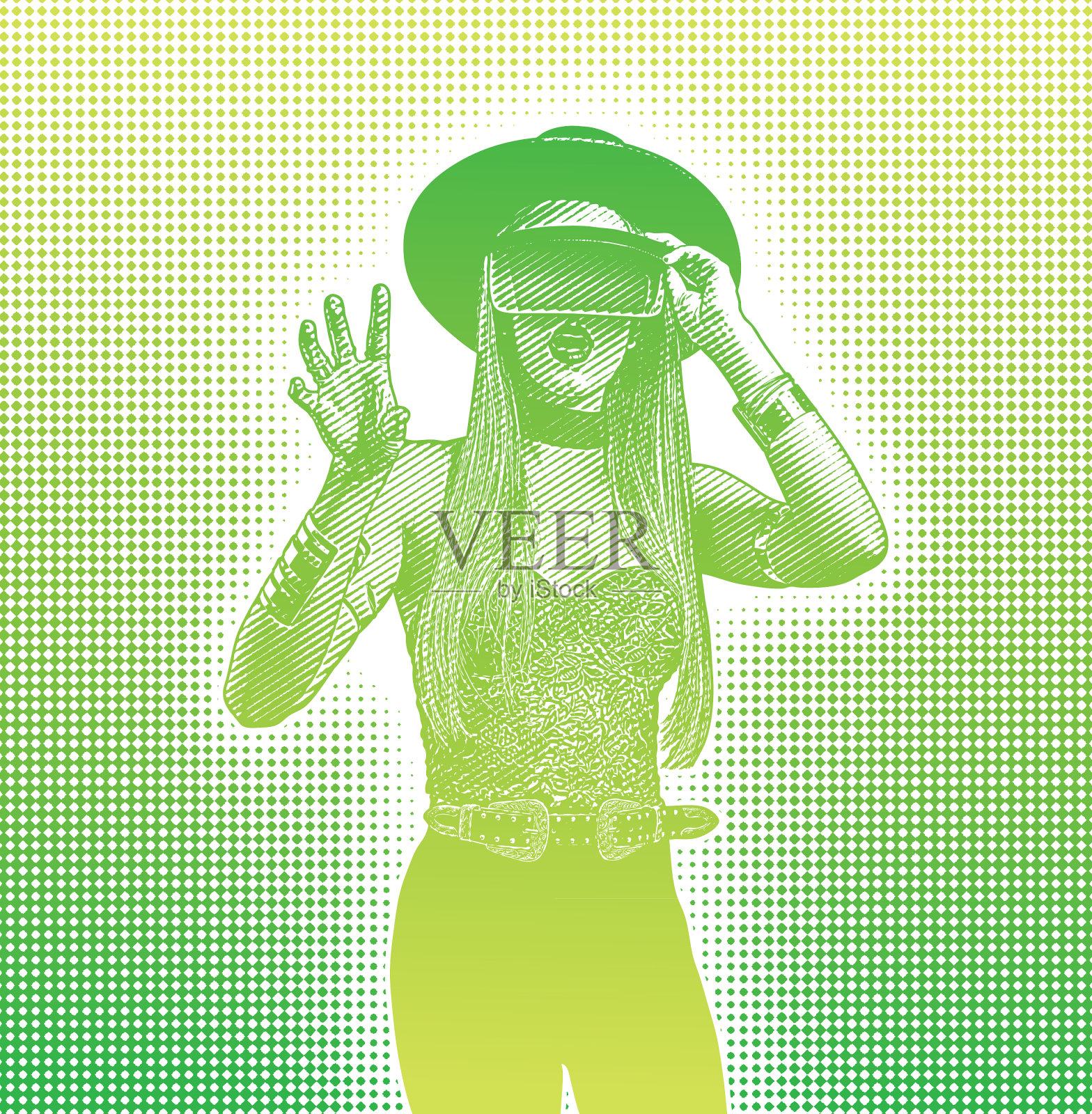 时尚年轻女子使用虚拟现实耳机插画图片素材