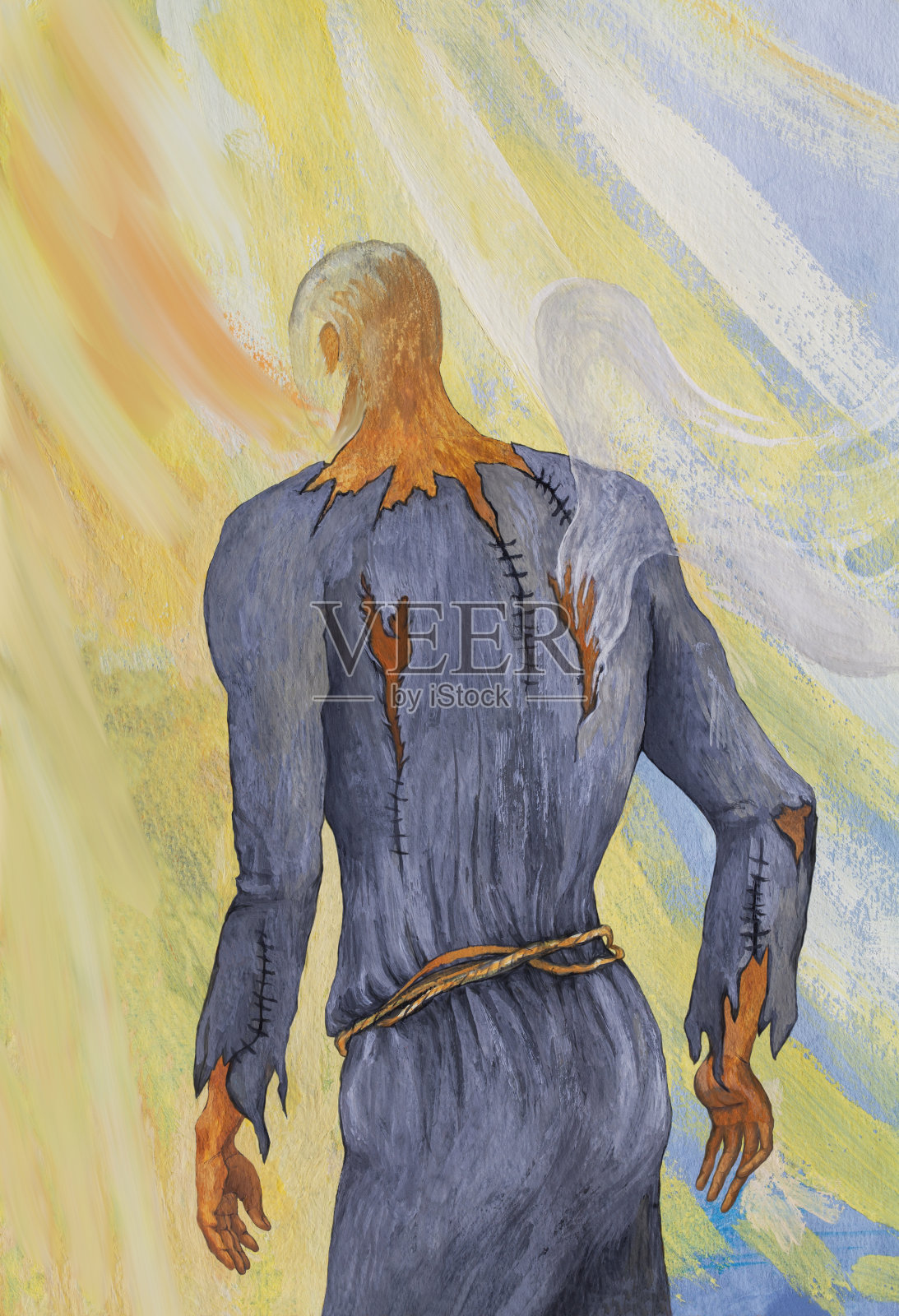 走向光明的人物油画插画图片素材