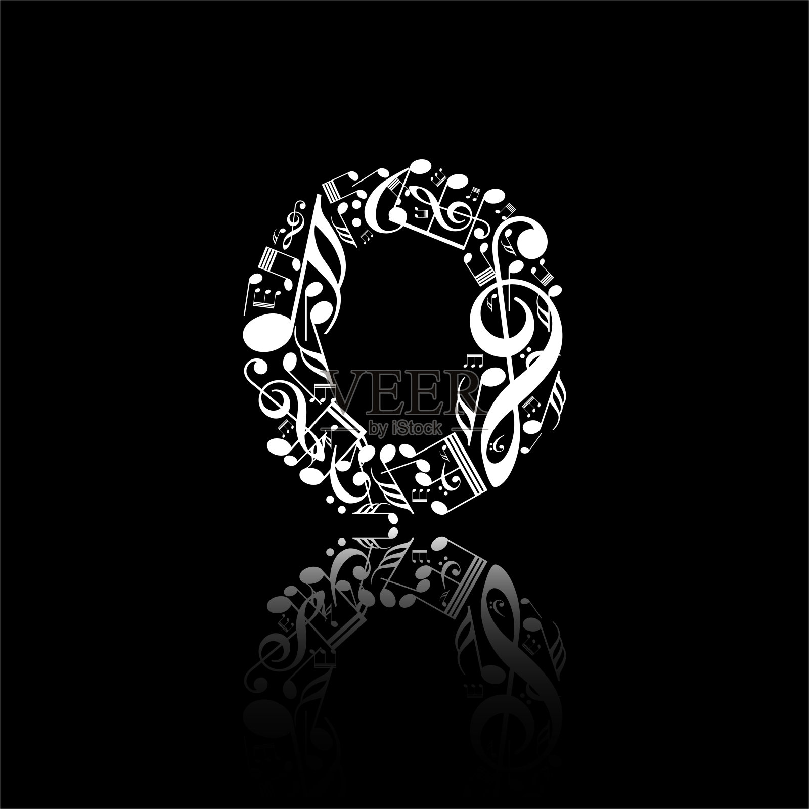 由音符组成的矢量字母O，由音符组成的字母表集合，音乐字母插画图片素材