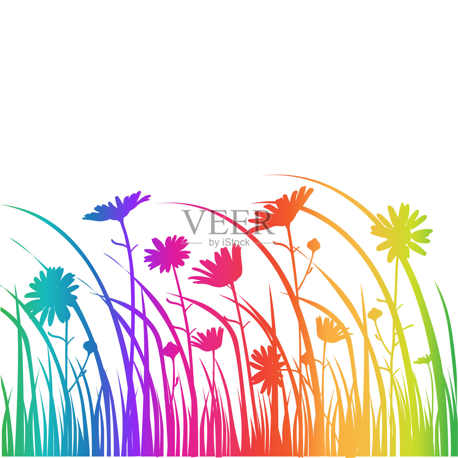 彩虹中的雏菊插画图片素材