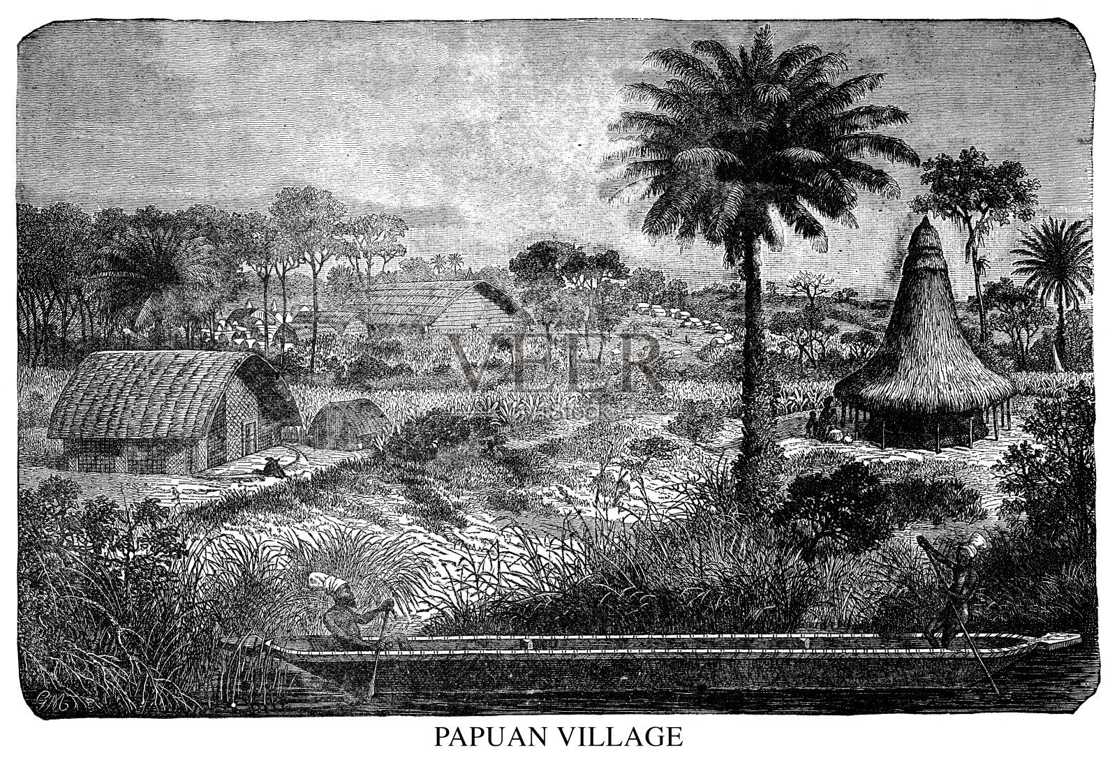 巴布亚人的村庄插画图片素材