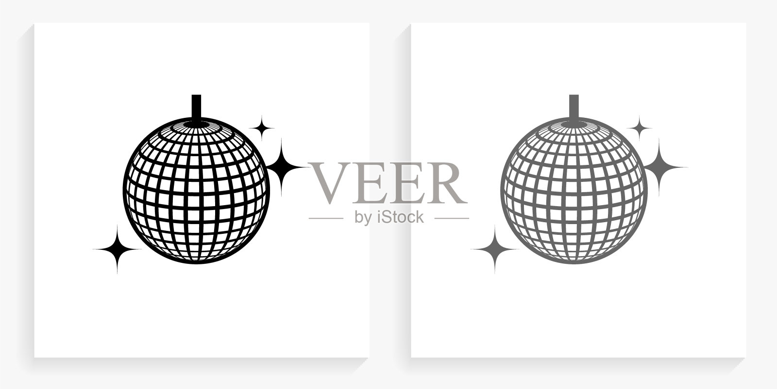 闪闪发光的迪斯科球黑白方形图标插画图片素材