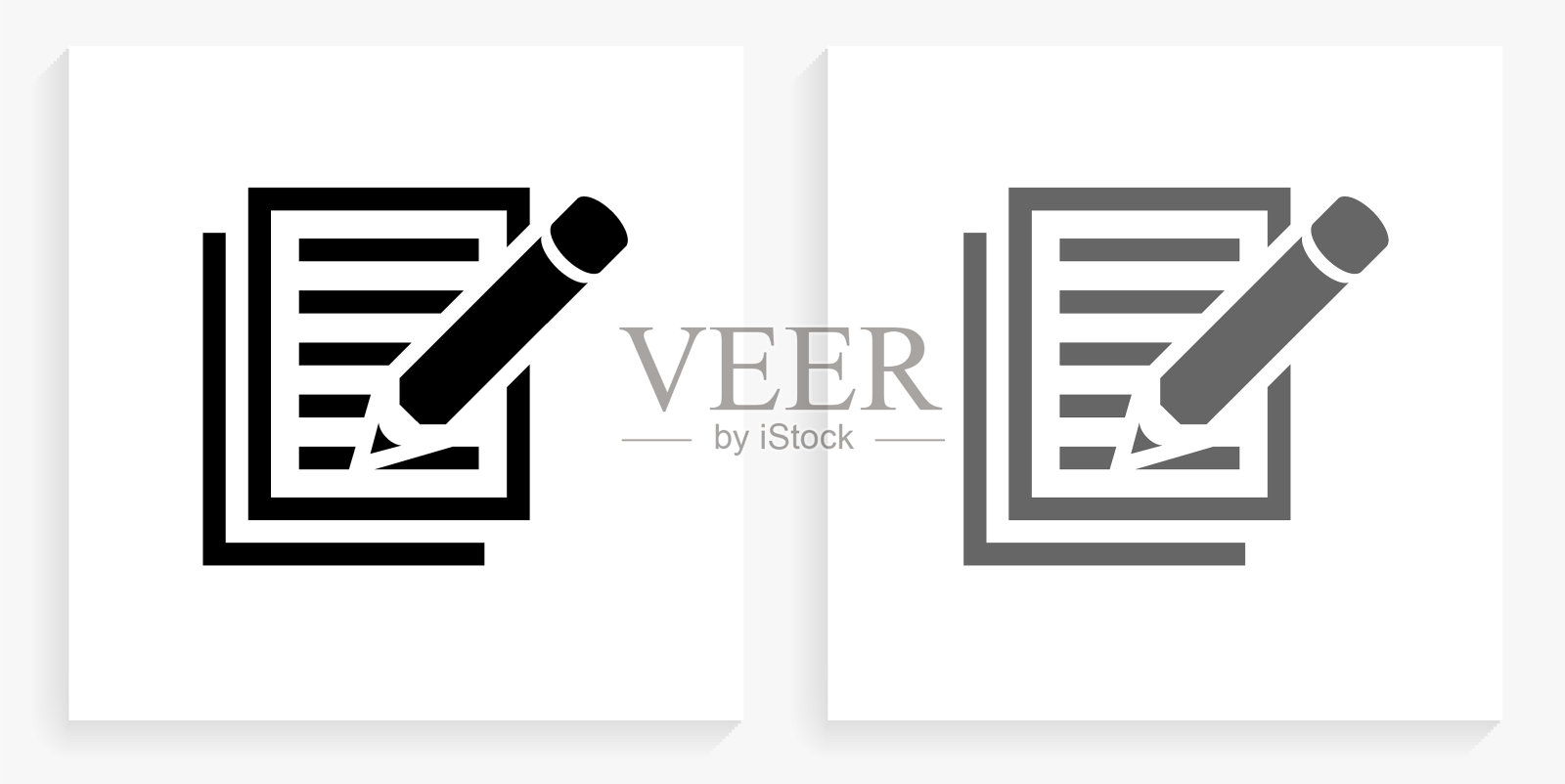 纸和铅笔黑色和白色方形图标插画图片素材