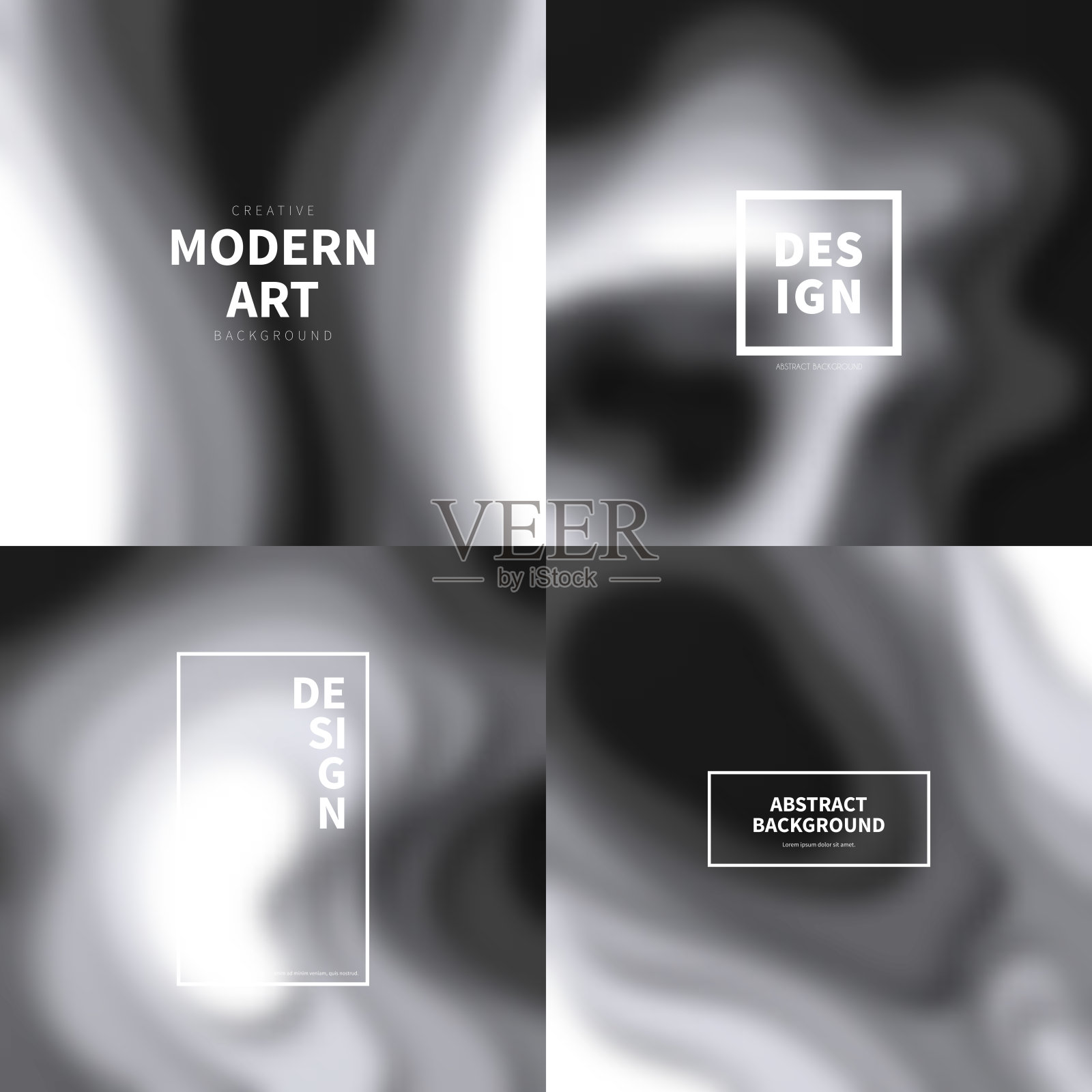 模糊的背景与黑色和白色波浪形状-抽象的时尚设计插画图片素材