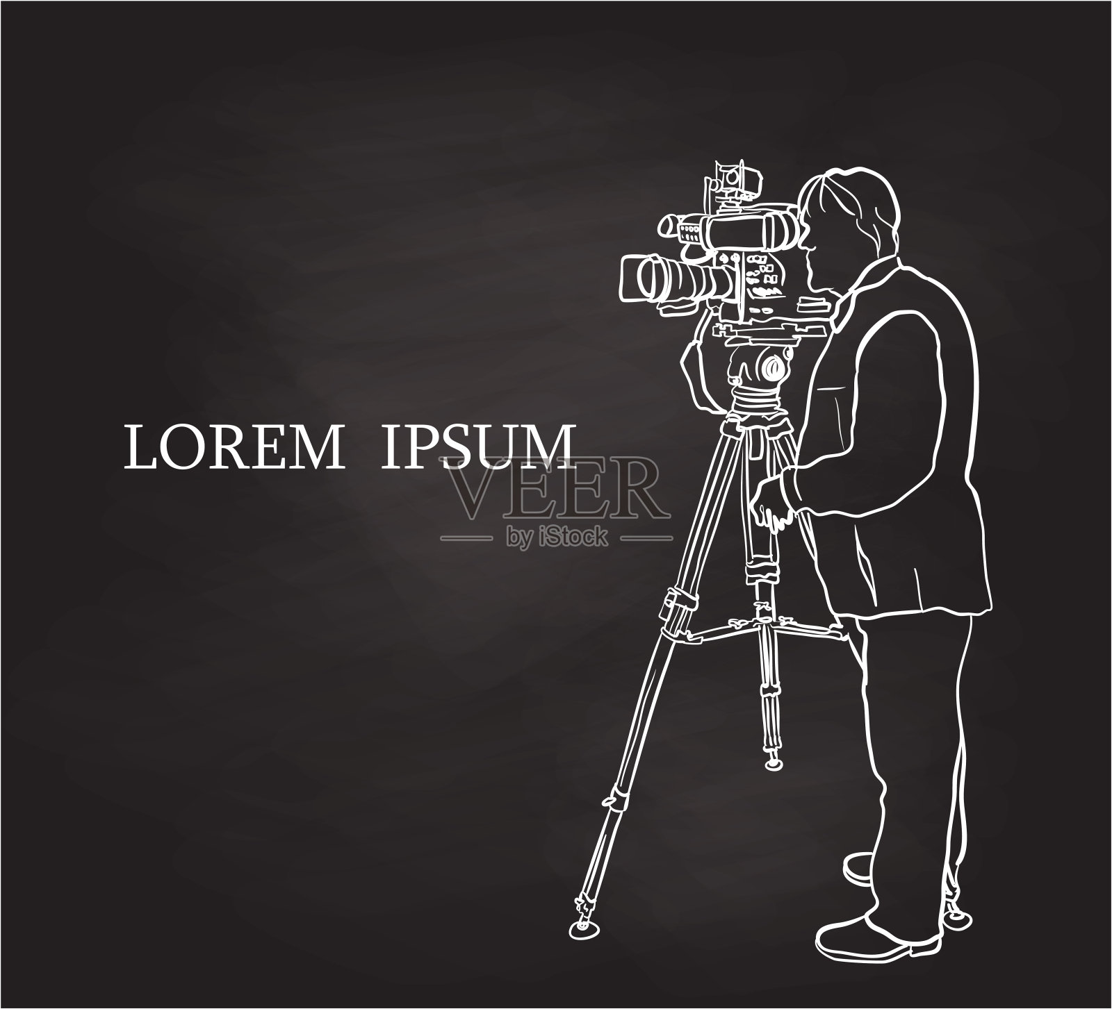 电视广播摄像师粉笔画插画图片素材
