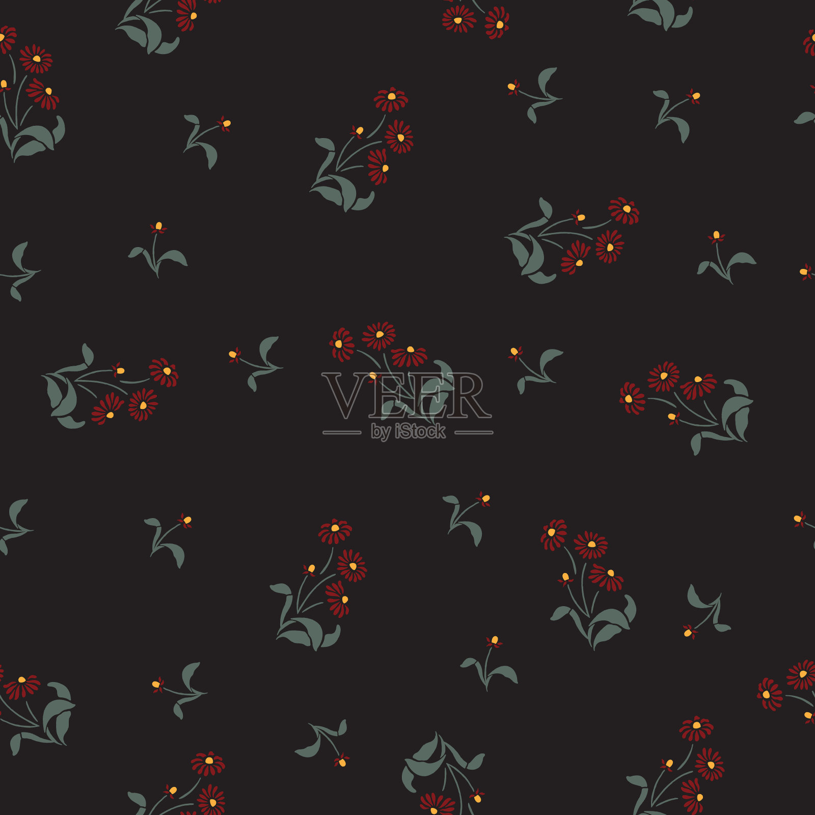 复古风格无缝花卉图案插画图片素材