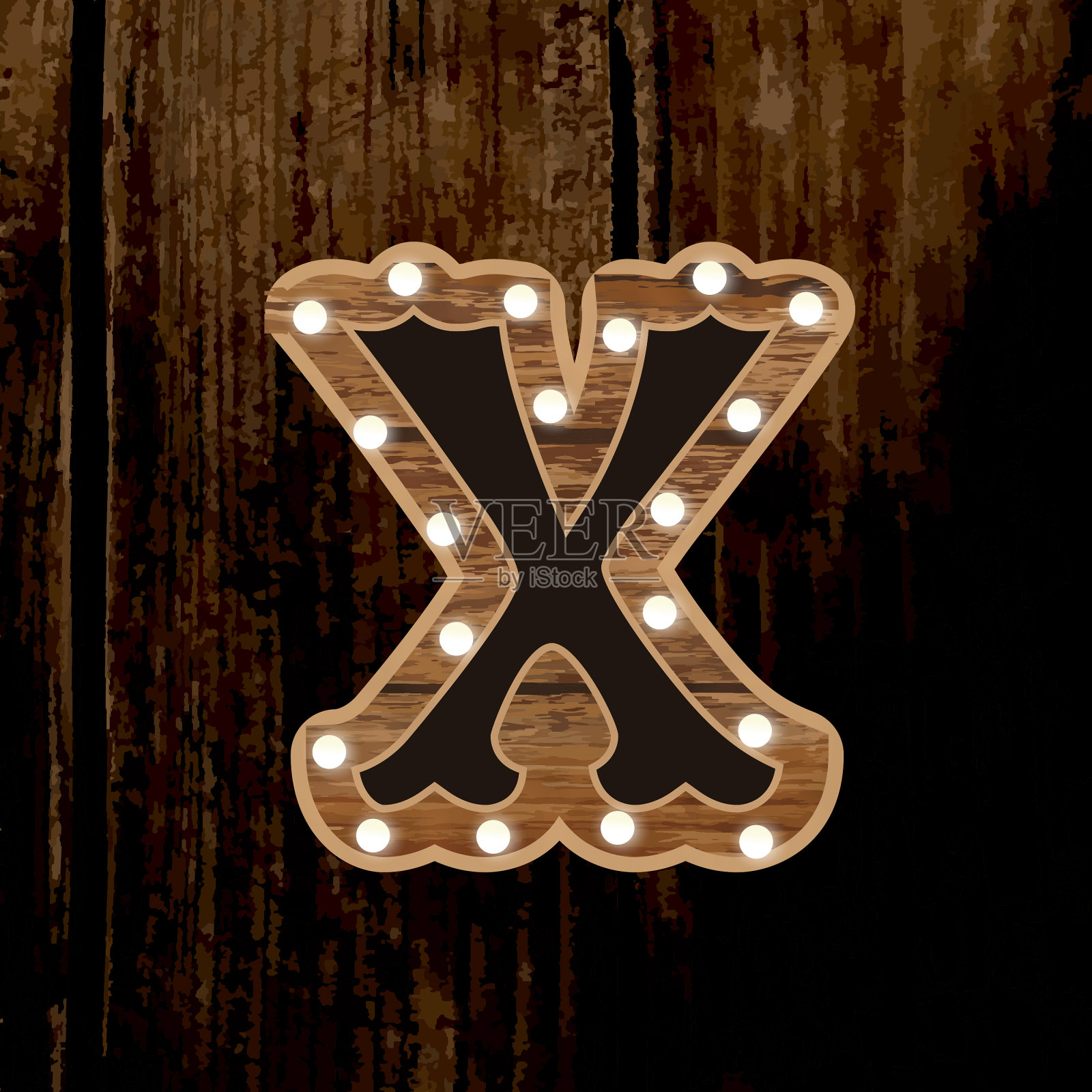 国家嘉年华木制大写字母X字体设计与灯光插画图片素材