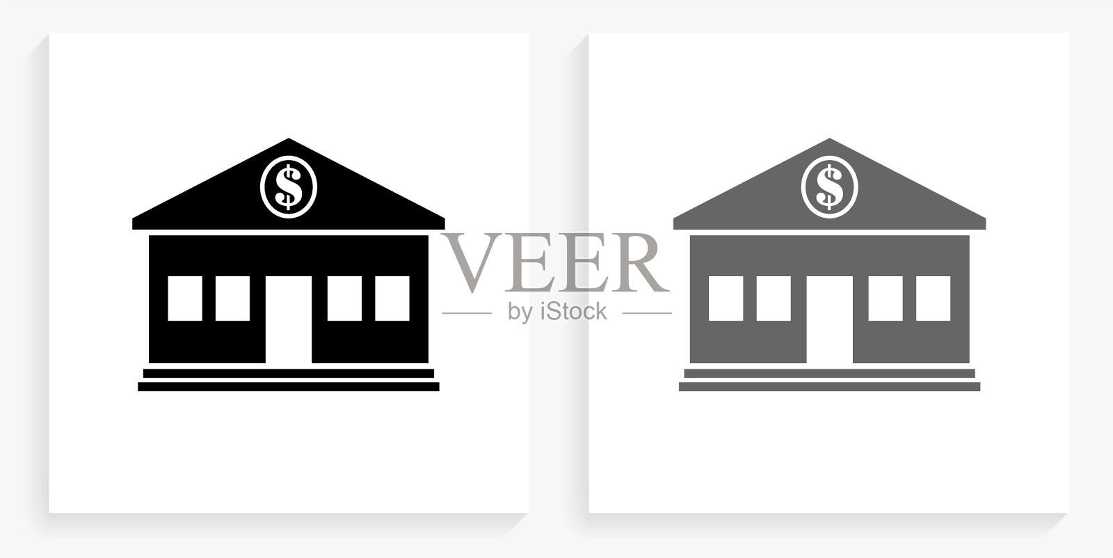 银行黑白方形图标插画图片素材