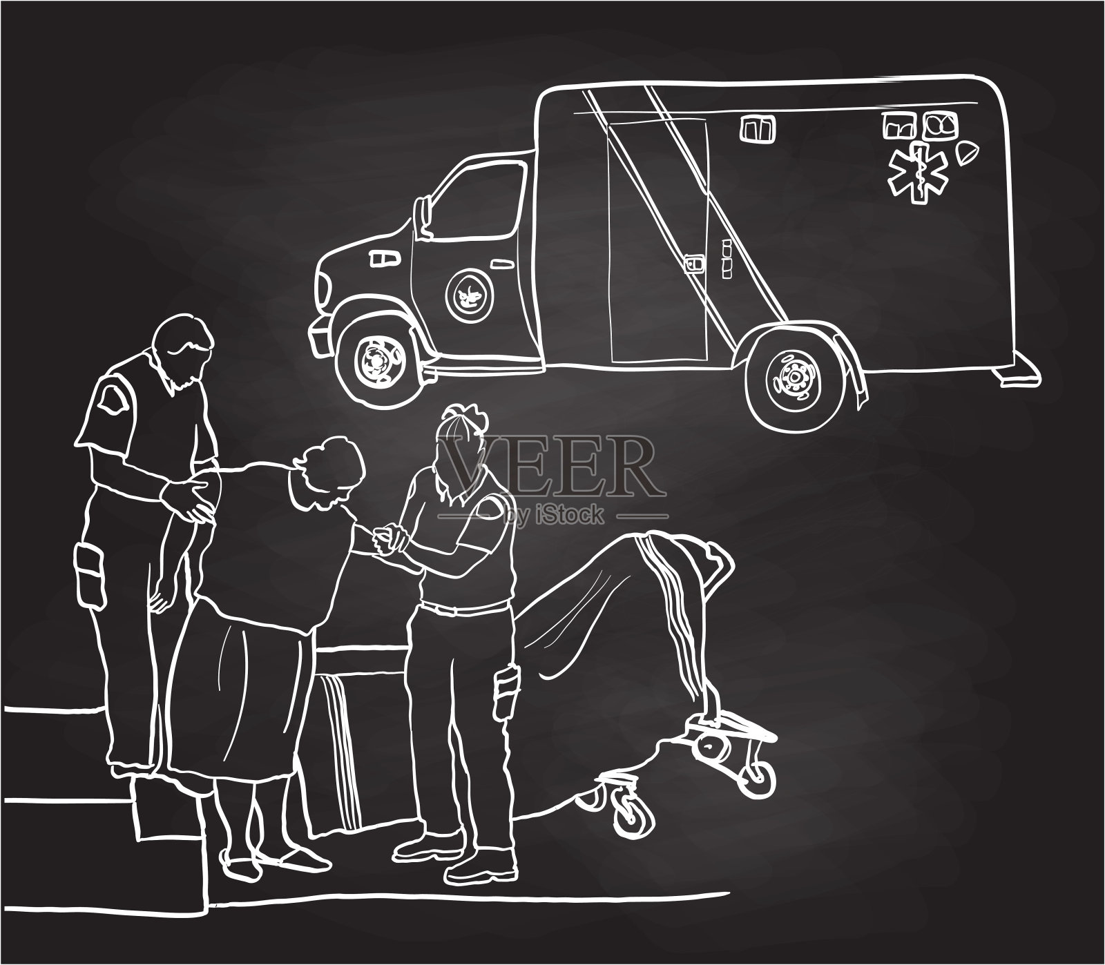 救护车紧急黑板插画图片素材
