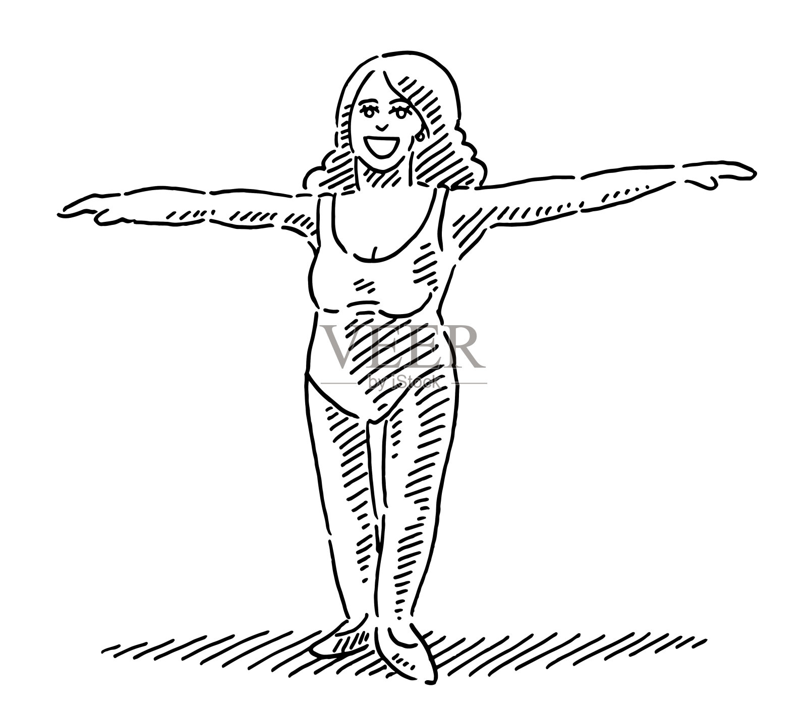 美丽的芭蕾舞者站立绘画插画图片素材