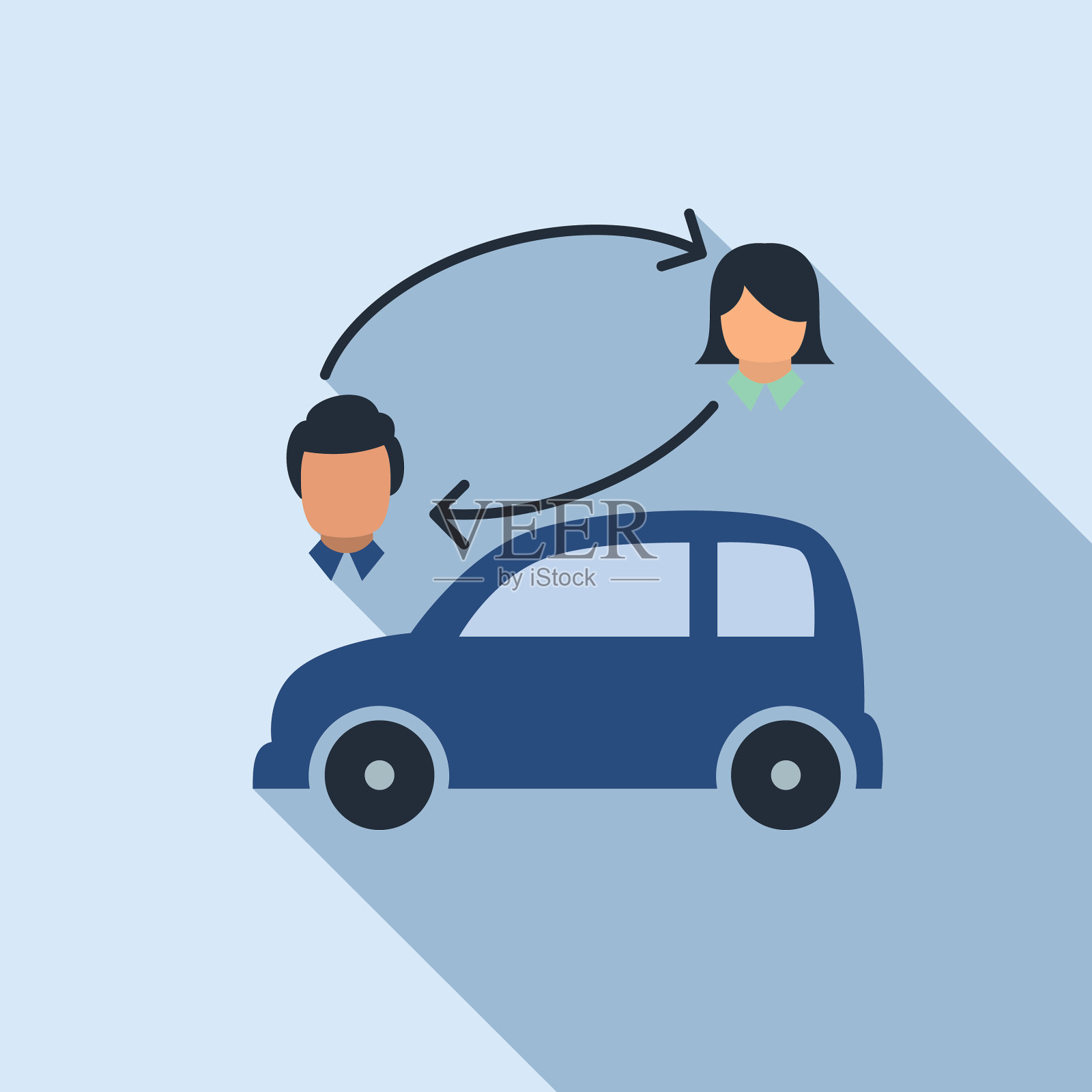 车辆交换人员细线图标乘坐共享概念插画图片素材