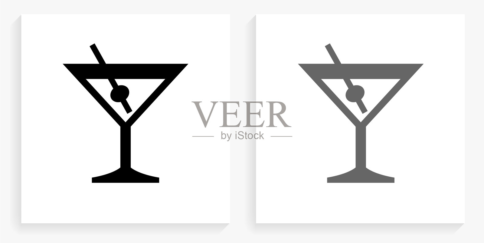 马提尼玻璃黑白方形图标插画图片素材