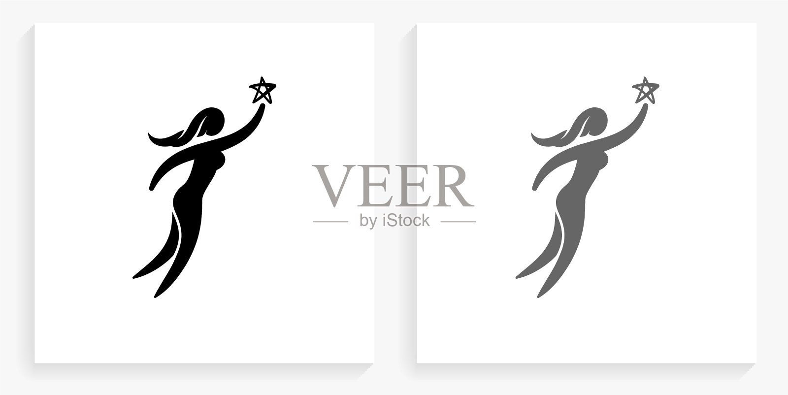 到达星星的女人黑白方块图标插画图片素材