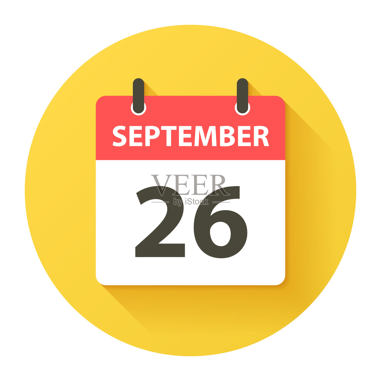 9月26日-圆形日历图标，平面设计风格插画图片素材