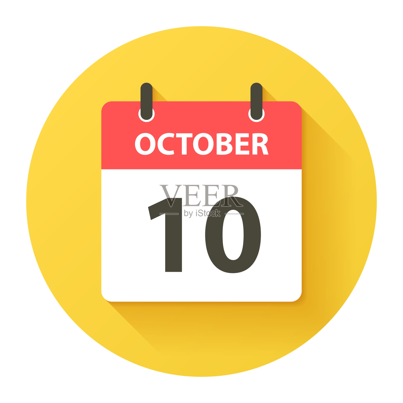 10月10日-圆形每日日历图标在平面设计风格插画图片素材