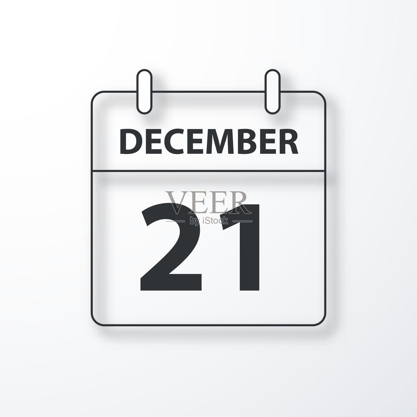 12月21日-每日日历-黑色轮廓与阴影在白色背景插画图片素材