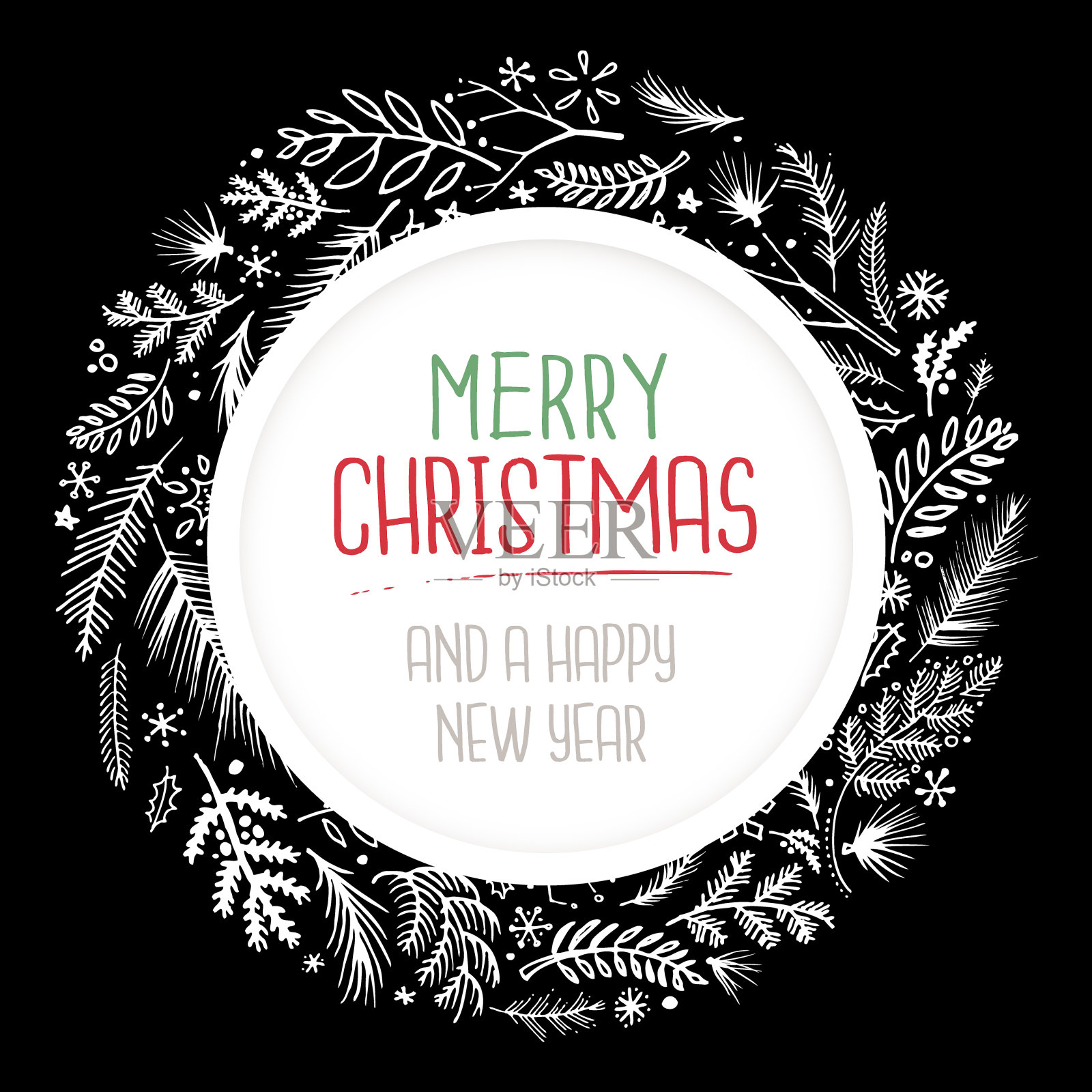 圣诞花环草图向量插画图片素材