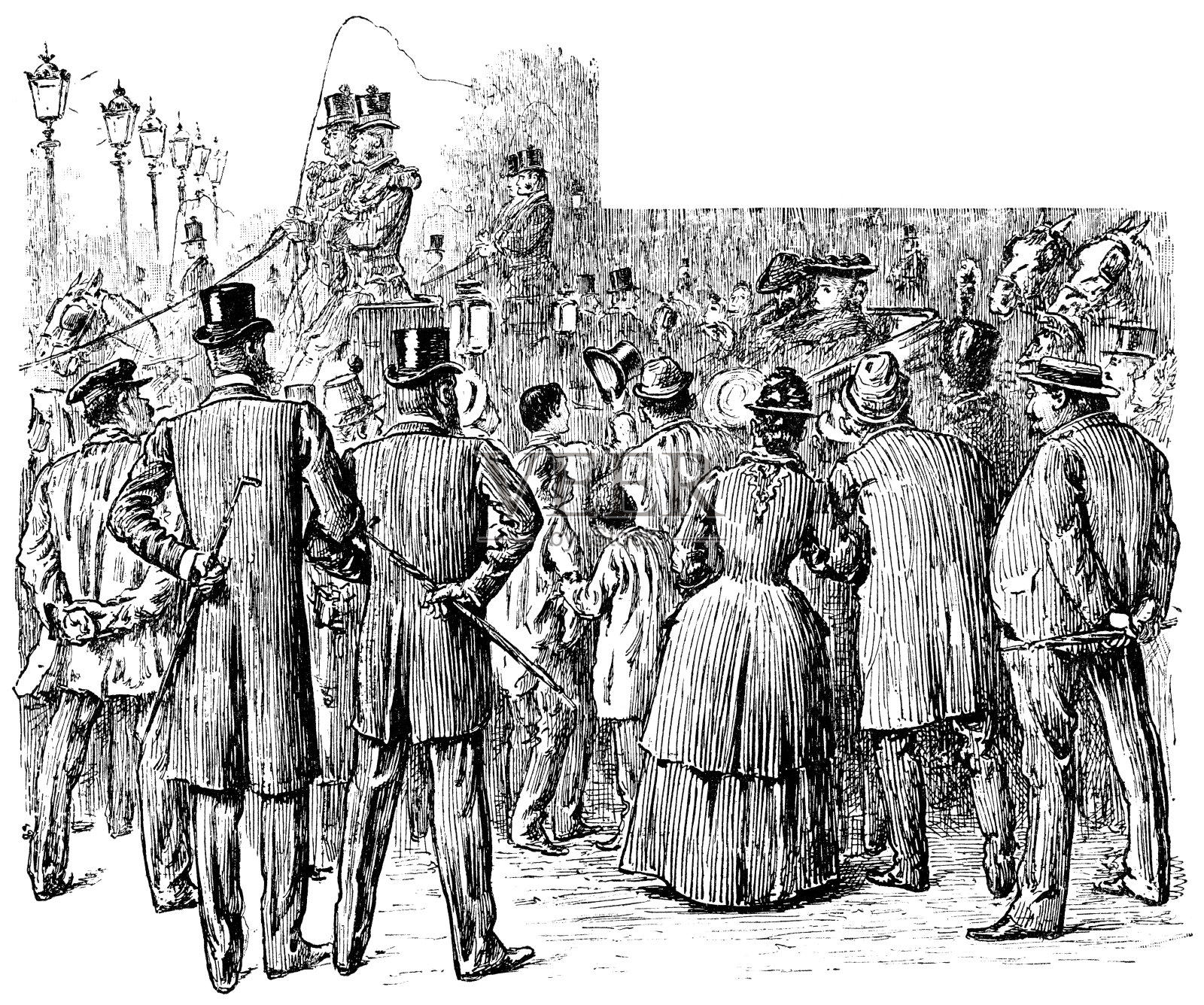 一群人在观看纽约的游行，美国，19世纪插画图片素材