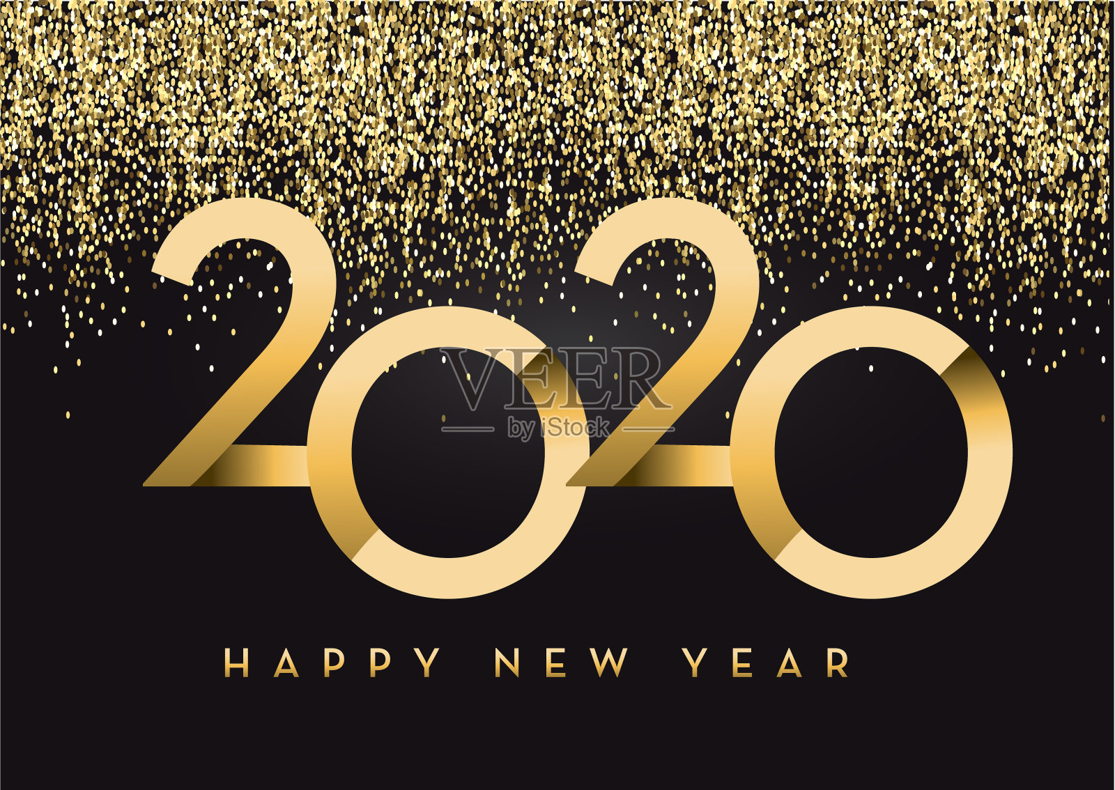 2020年新年快乐贺卡横幅设计在金色和闪闪发光的文字插画图片素材