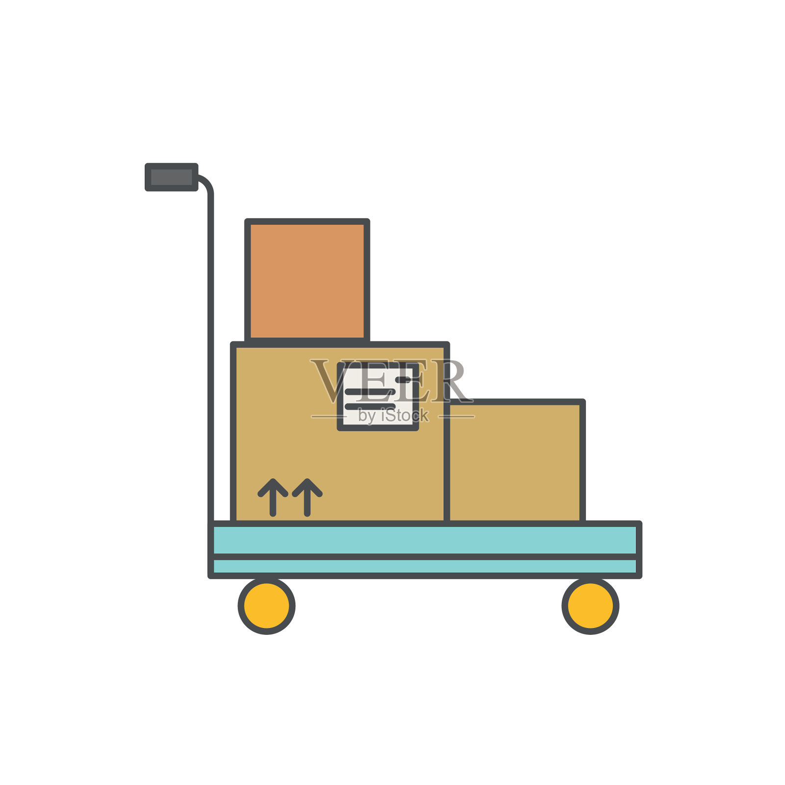 仓库推车与箱子物流交付和运输细线图标插画图片素材