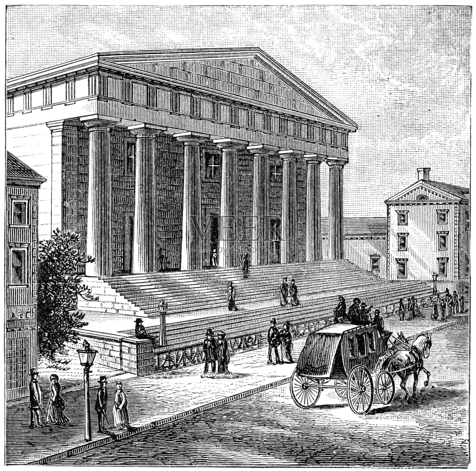 旧的美国费城银行插画图片素材