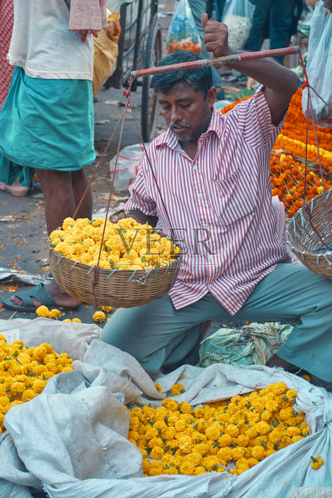Mallick Ghat花卉市场早晨日常活动照片摄影图片