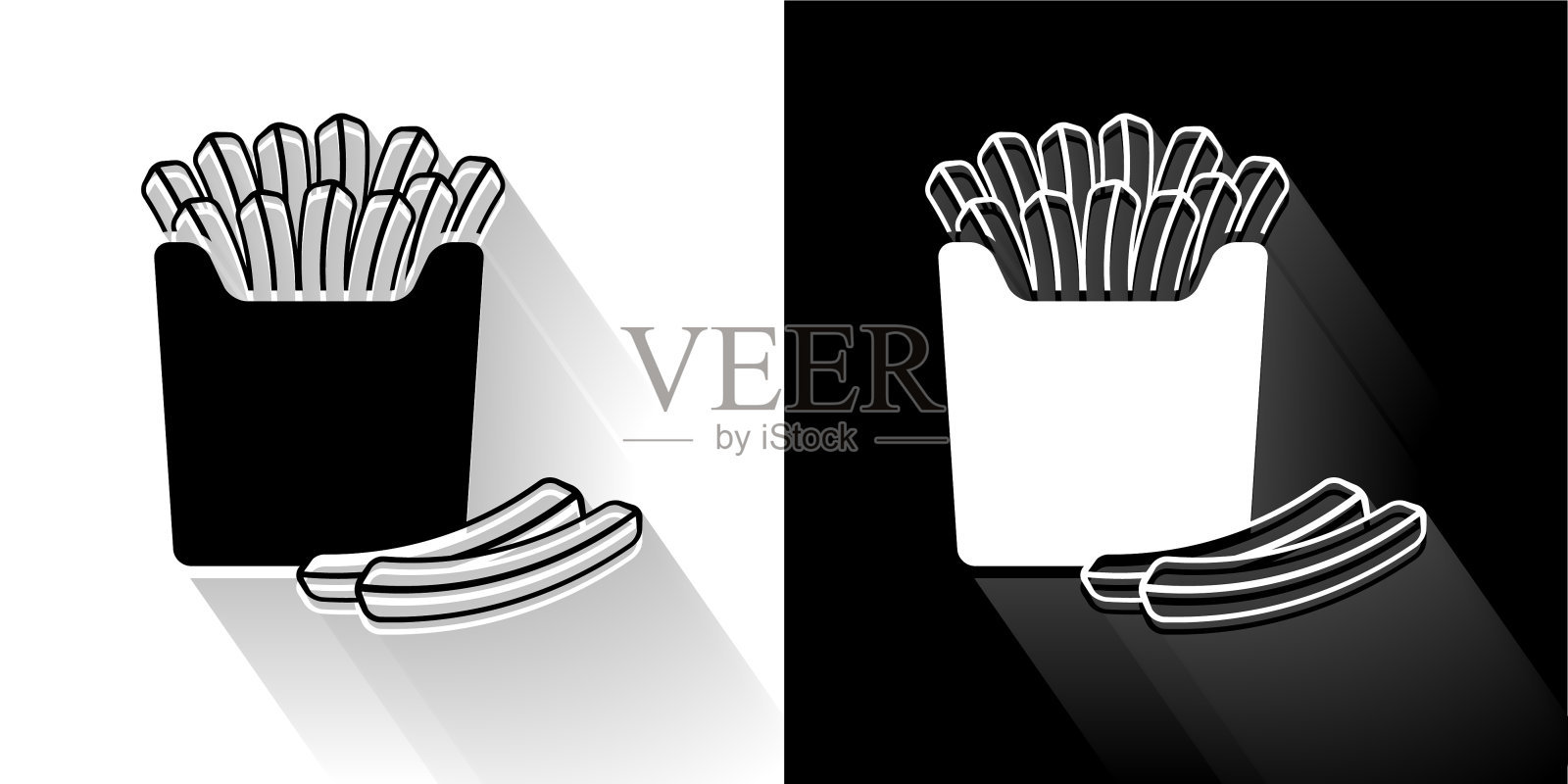薯条黑色和白色长影子图标插画图片素材