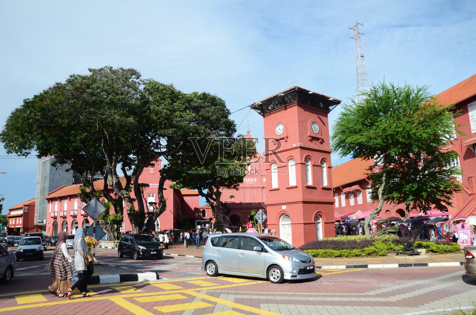 马来西亚马六甲的基督教堂和荷兰广场的日景照片摄影图片