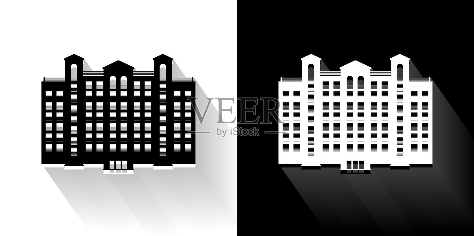 建筑黑色和白色图标与长影子插画图片素材
