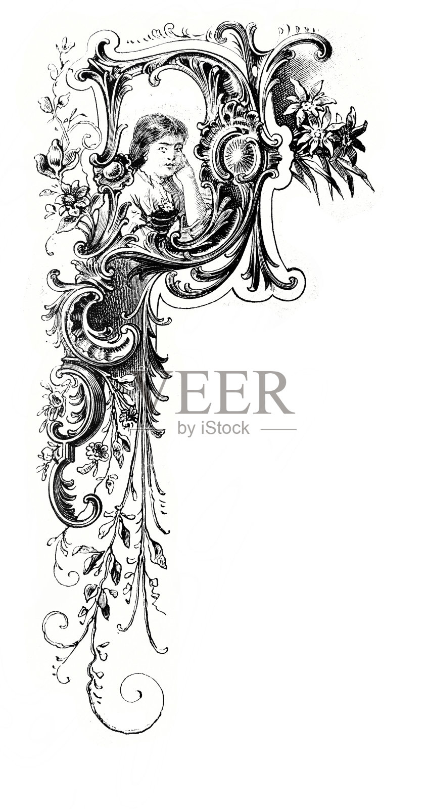 用字母D和女孩装饰插画图片素材