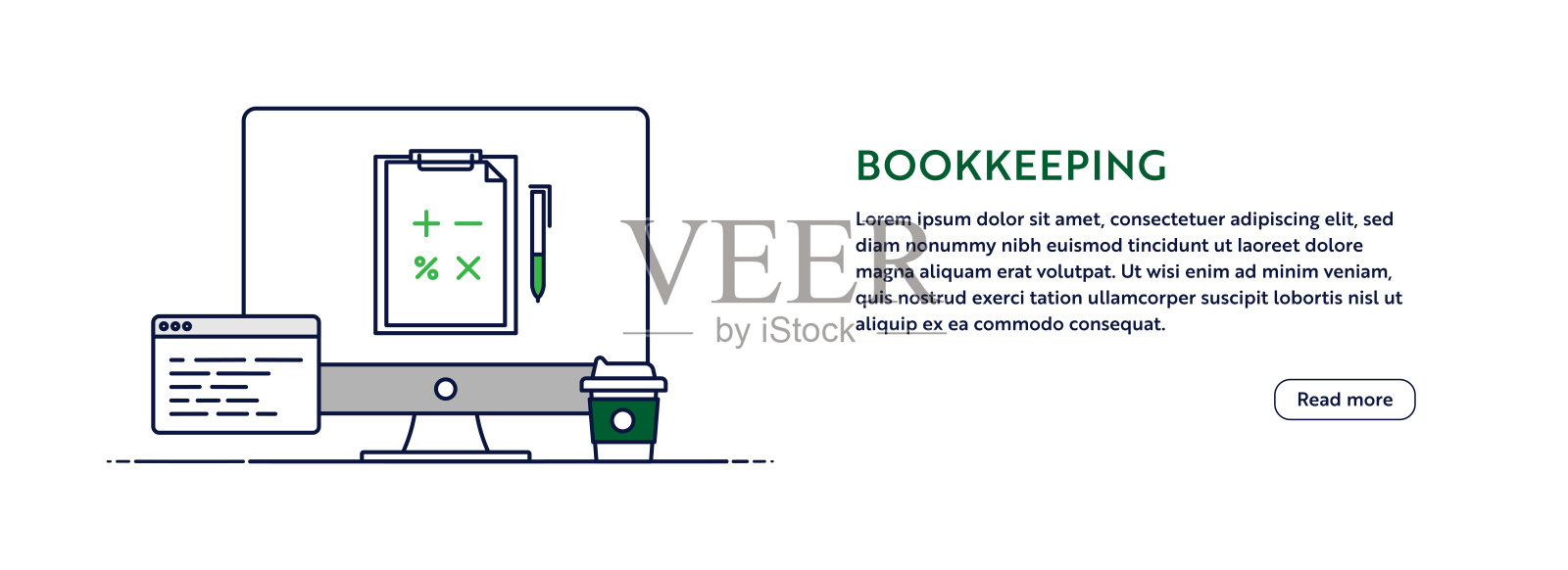 簿记概念与线计算机插图。最小设计的网站横幅，海报，传单和宣传册模板与可编辑的笔划。插画图片素材