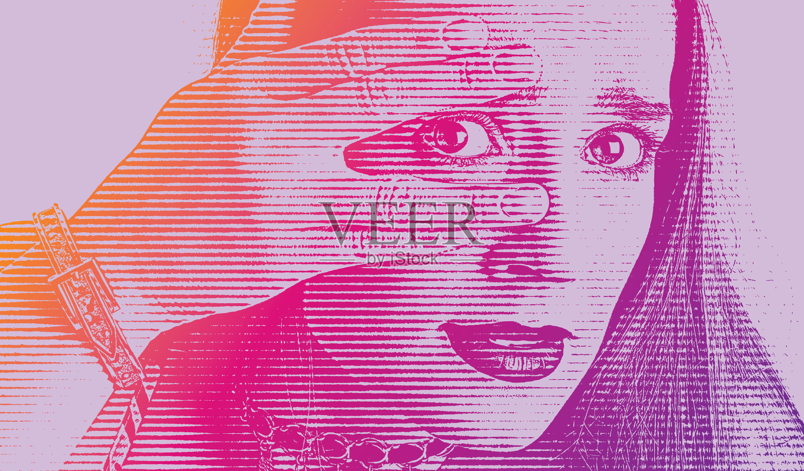 女人带着震惊的表情从手指间偷看插画图片素材