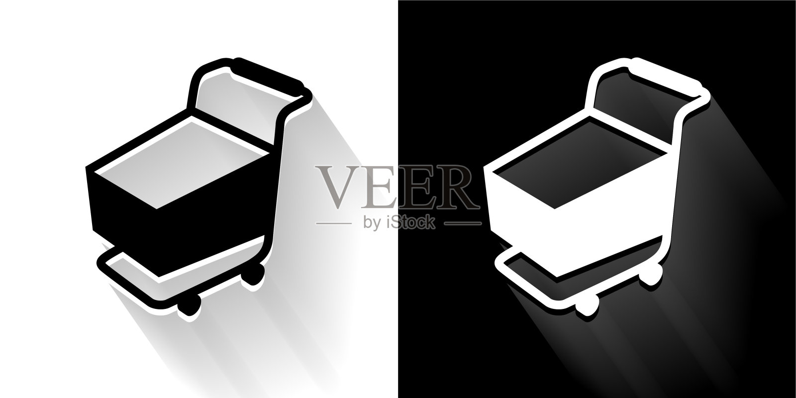 购物车黑色和白色图标与长影子插画图片素材