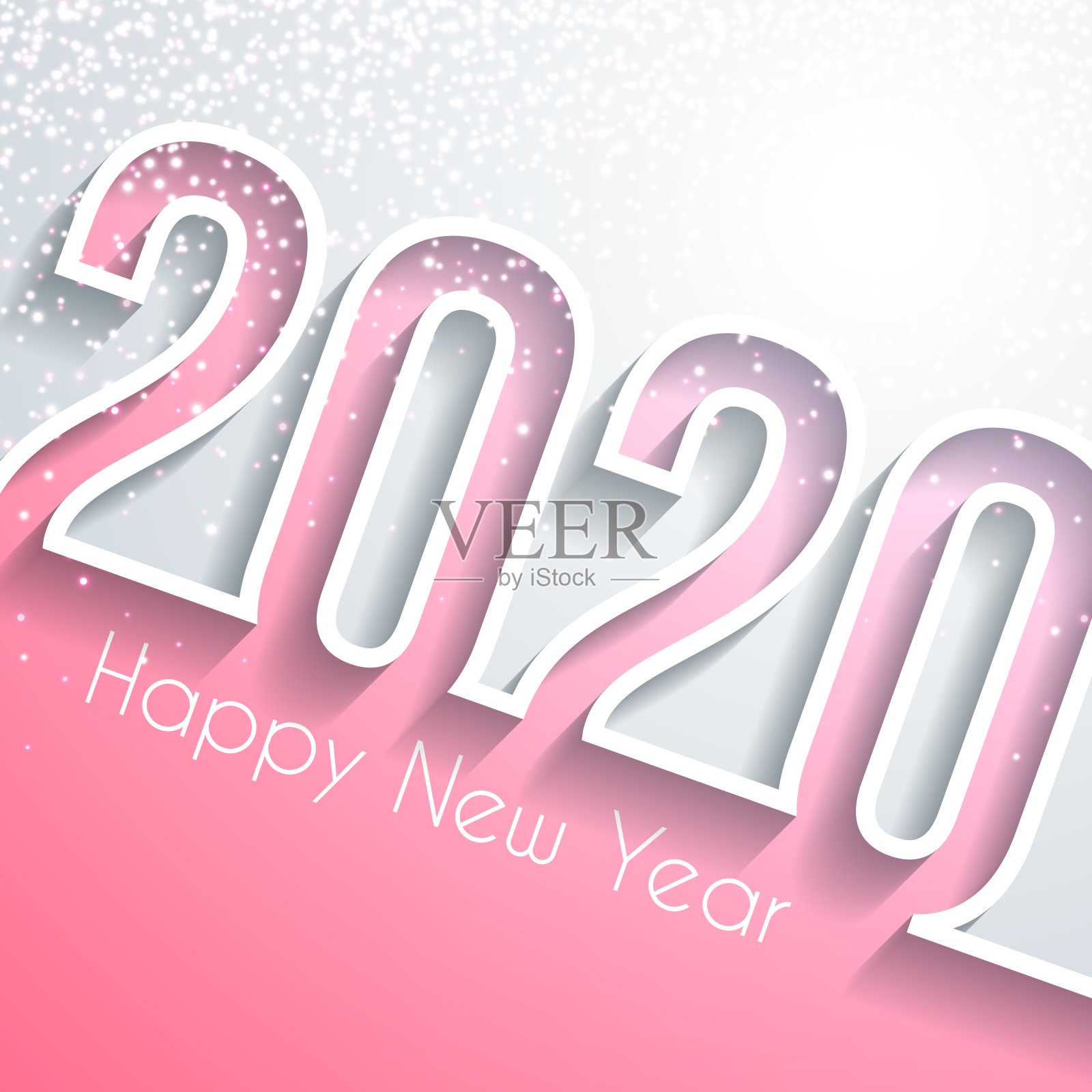 2020年新年快乐，金色闪光-白色背景插画图片素材