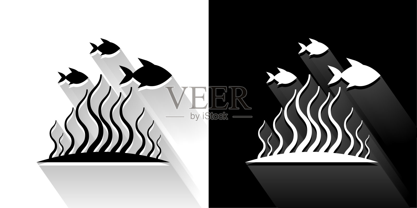 海洋动物黑白长影图标插画图片素材