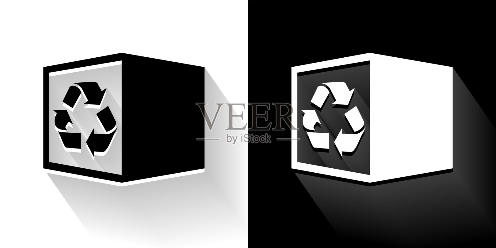 回收箱长影黑白图标插画图片素材