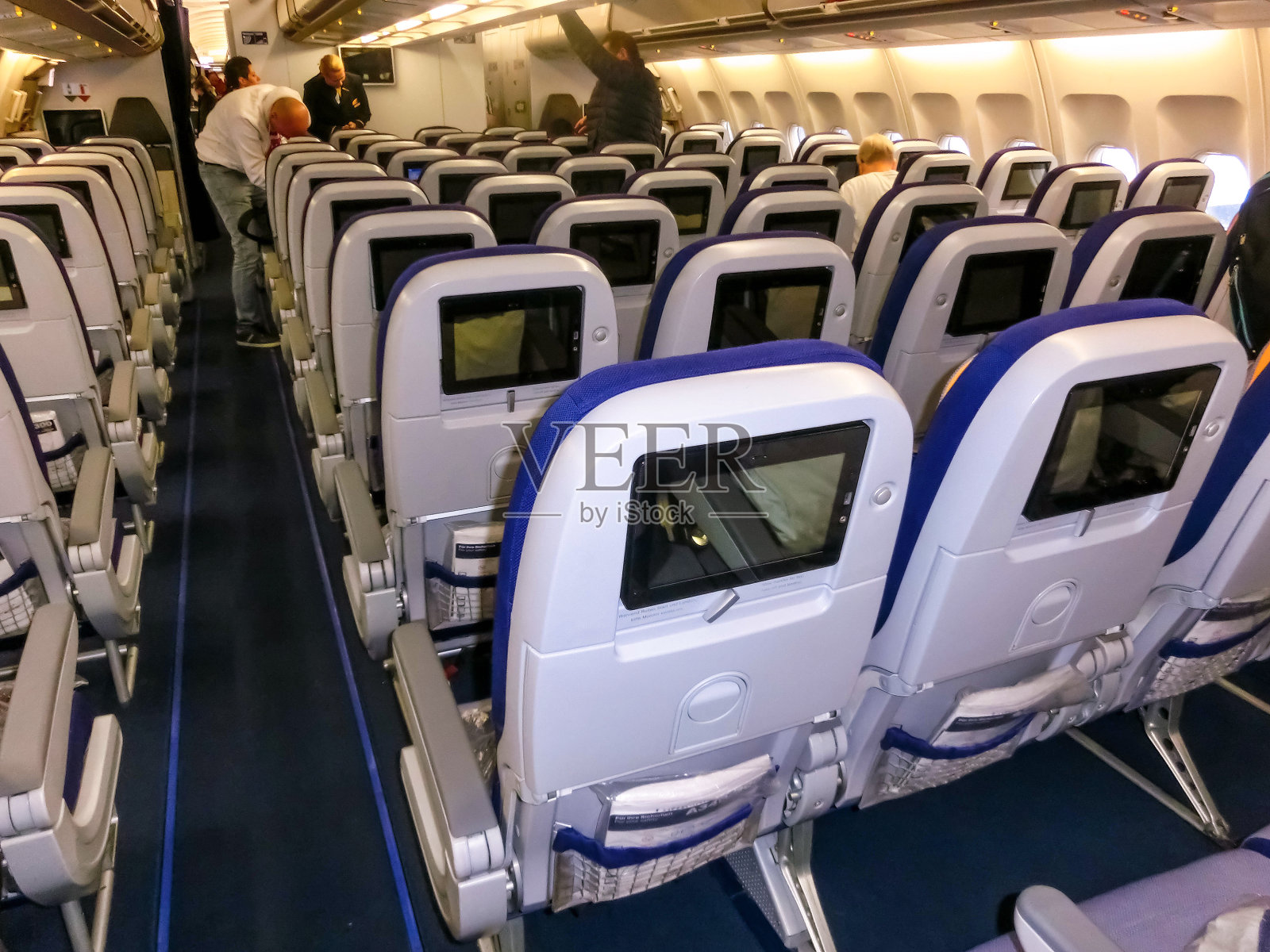 空中客车380-800飞行前的内部。照片摄影图片