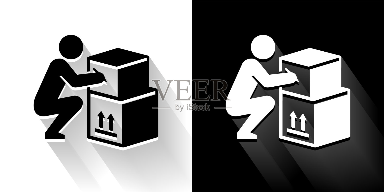 移动长阴影的黑白图标插画图片素材