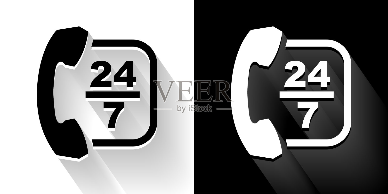 全天候客户服务黑色和白色长影子图标插画图片素材