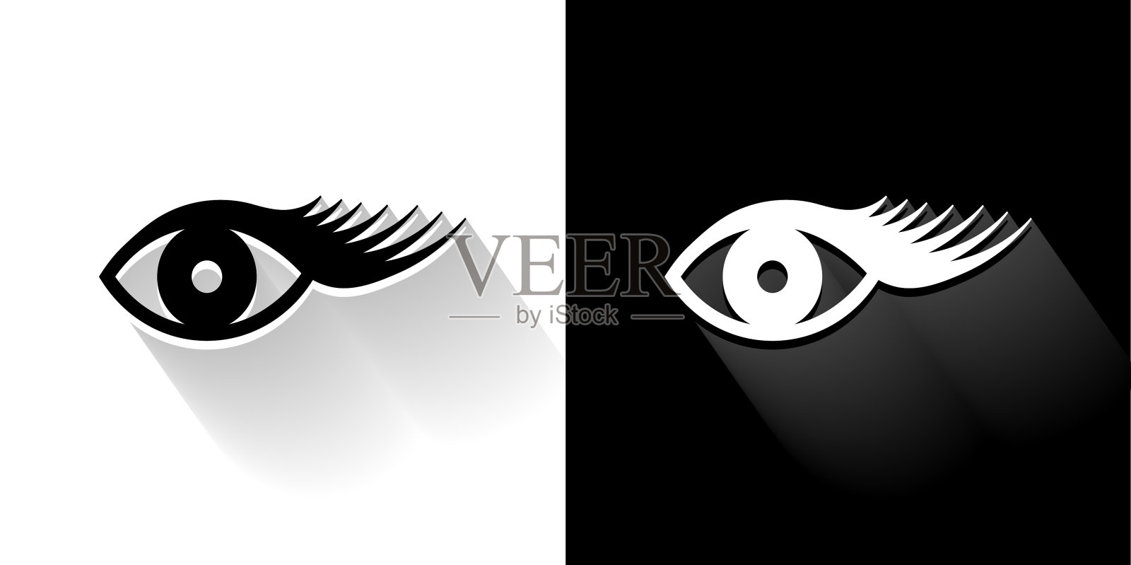 睫毛黑色和白色图标与长眼影插画图片素材