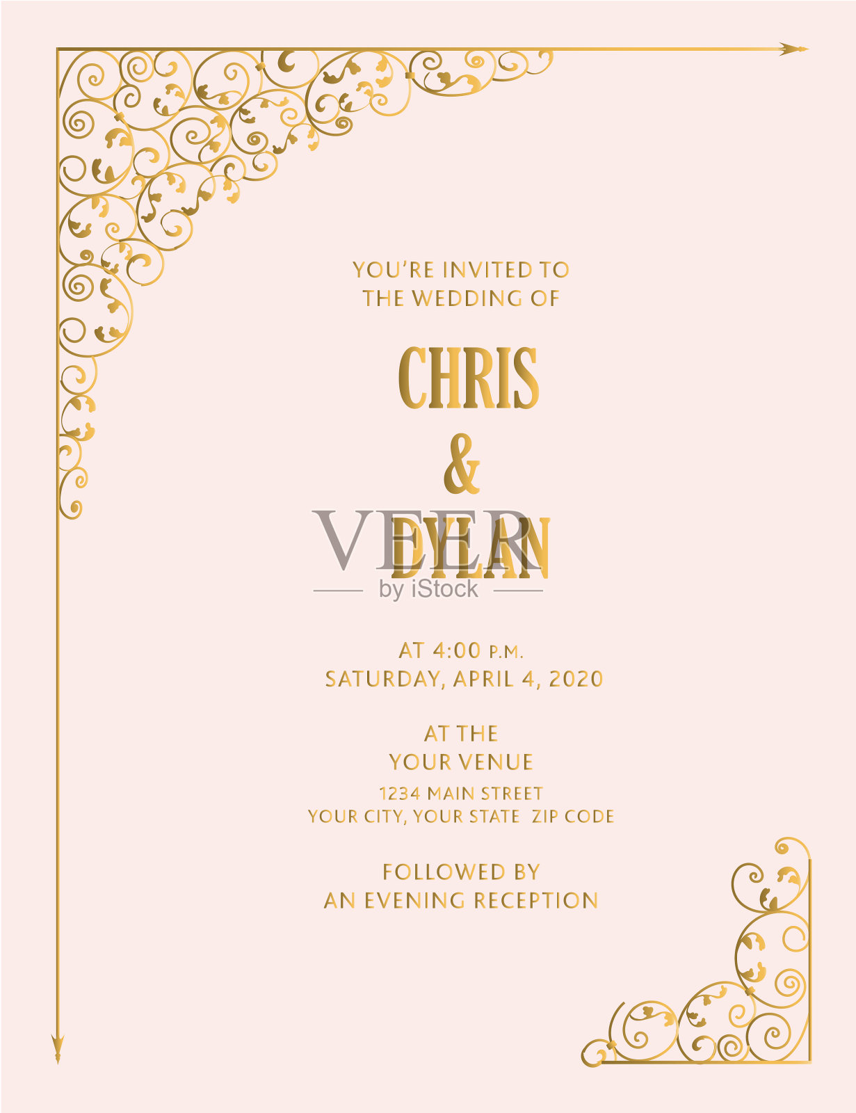 婚礼邀请设计模板与锻铁花饰设计模板素材