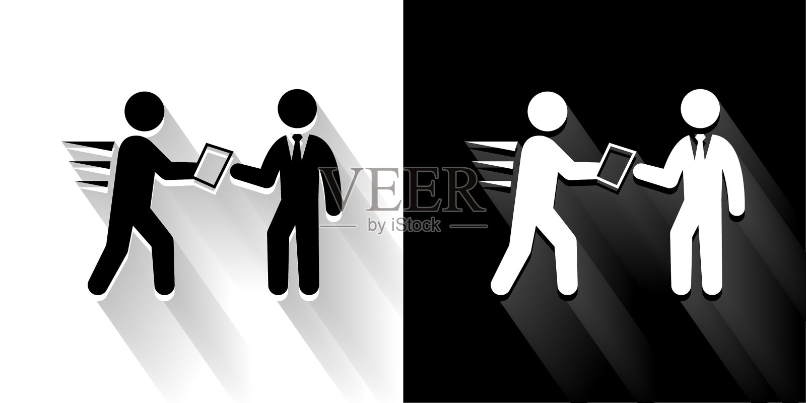 商人匆忙工作黑色和白色与长影子图标插画图片素材