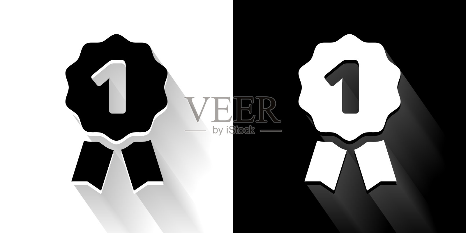 第一个丝带黑色和白色图标与长影子插画图片素材