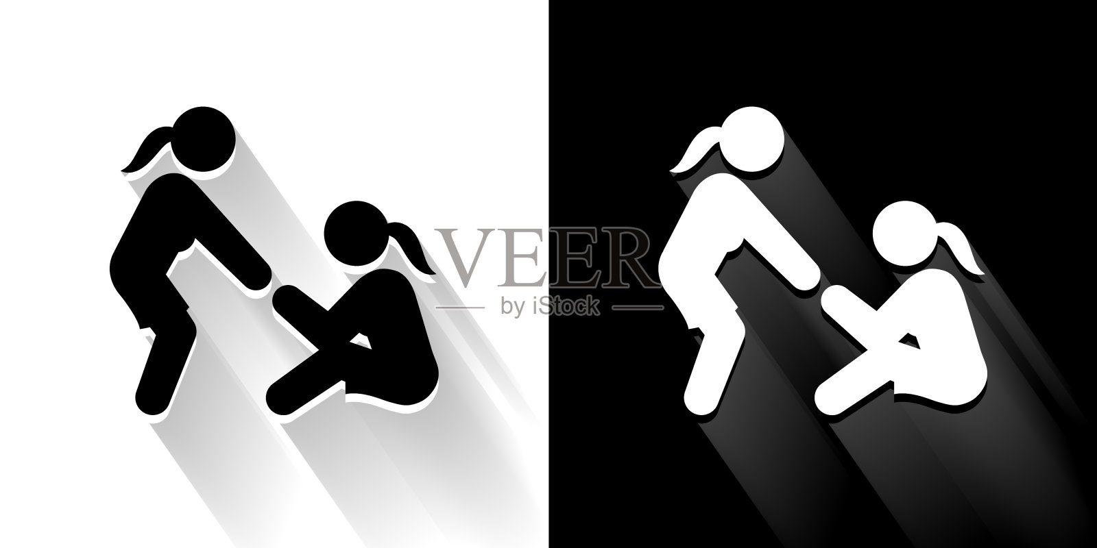 帮助手黑色和白色图标与长影子插画图片素材