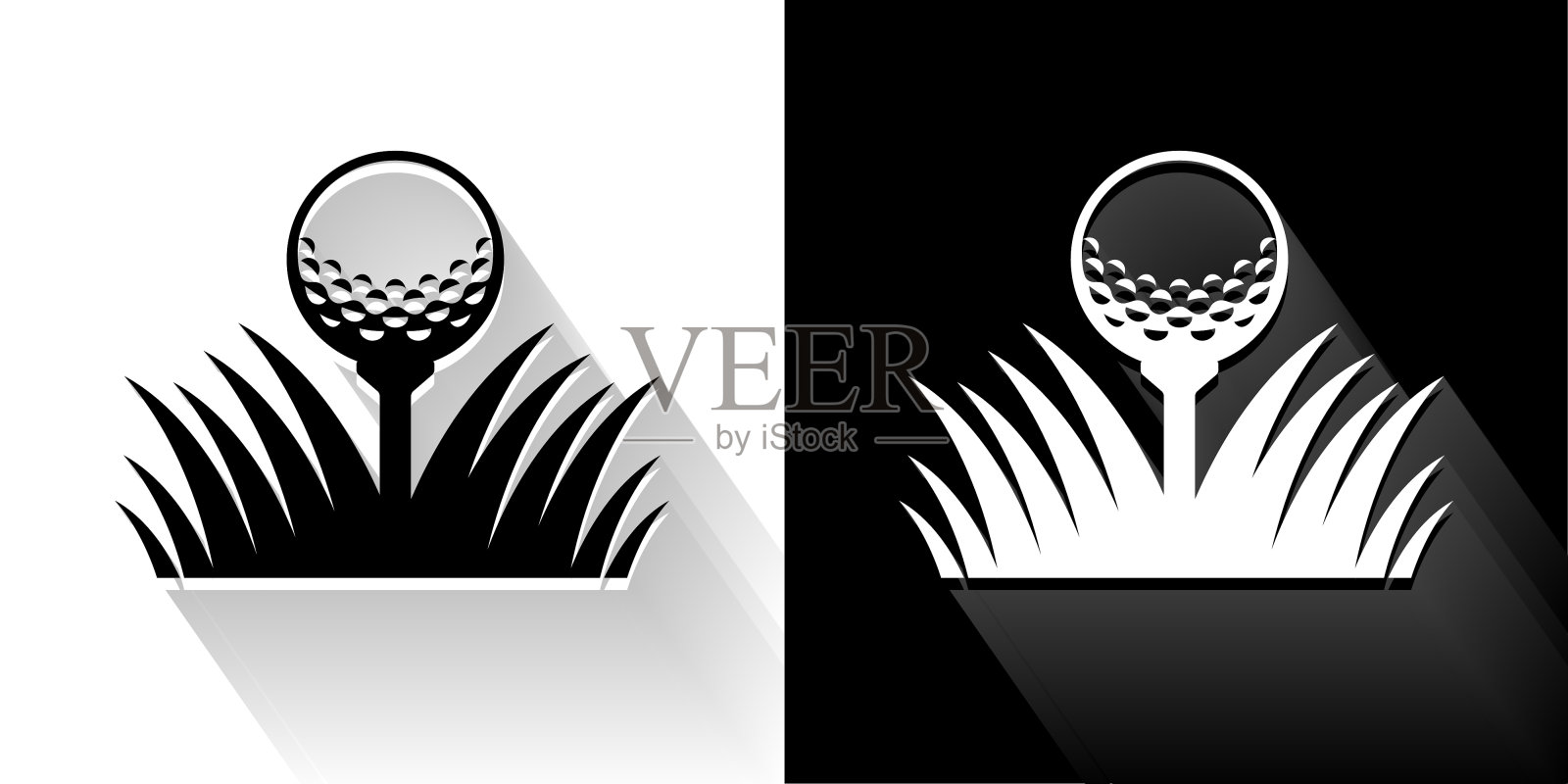 高尔夫球黑白图标与长影子插画图片素材