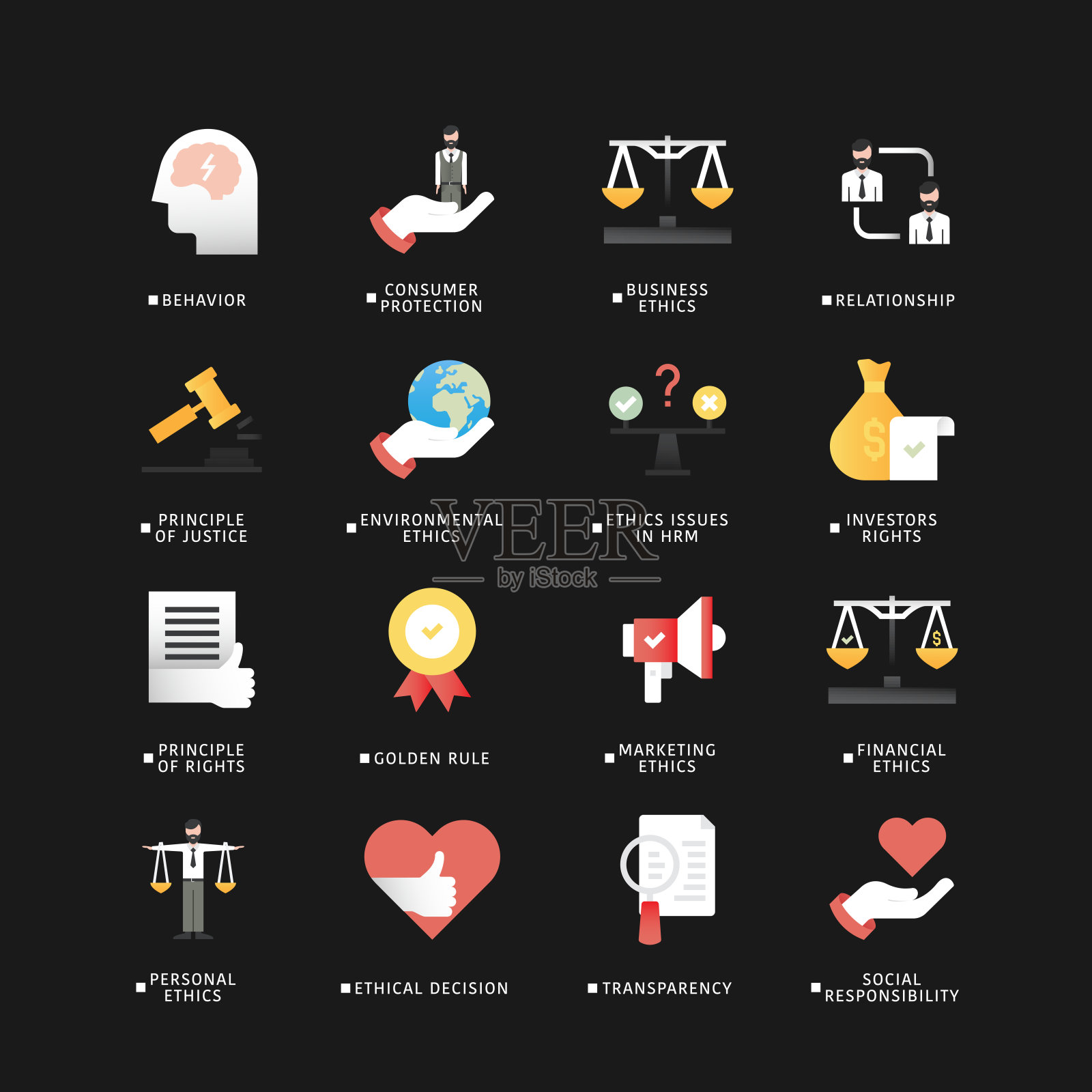 商业道德平面图标设置插画图片素材