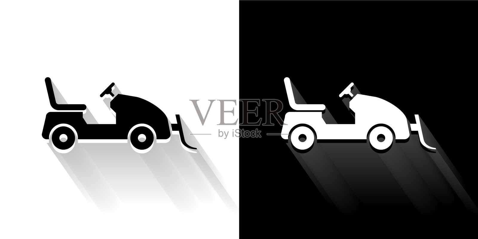 雪地摩托拖拉机黑色和白色图标与长影子插画图片素材