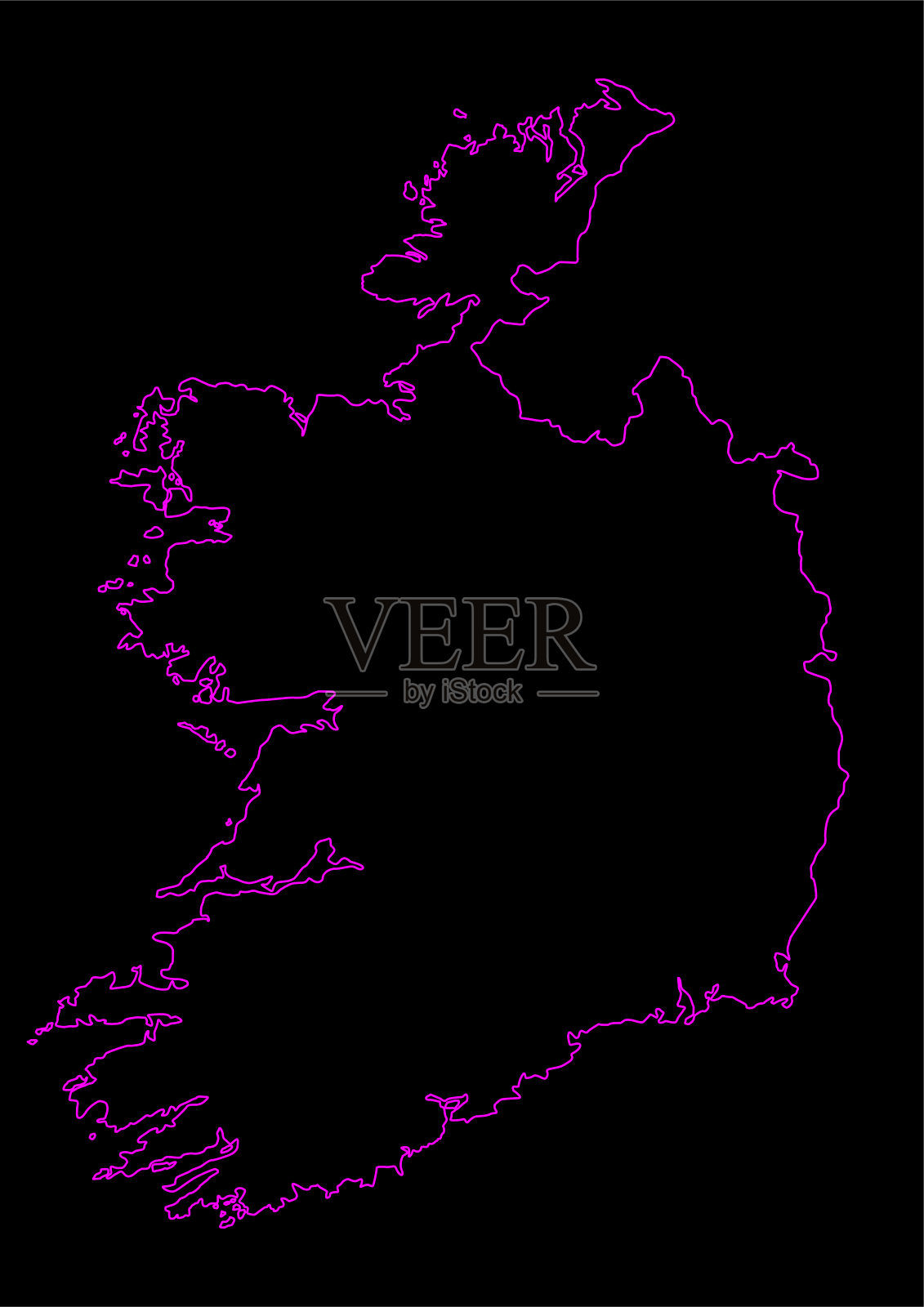 黑色背景下的爱尔兰霓虹地图插画图片素材