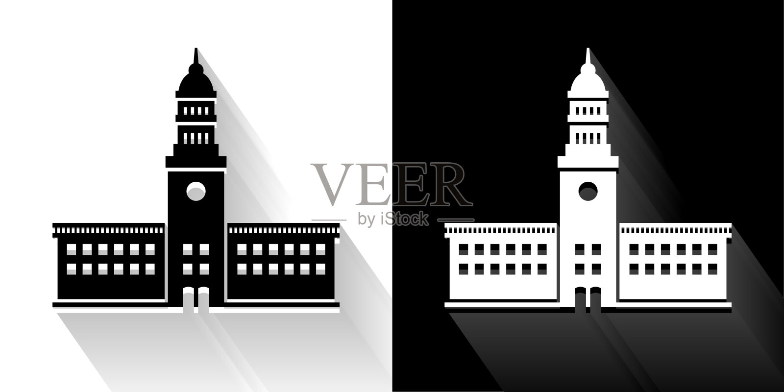 站黑色和白色图标与长影子插画图片素材